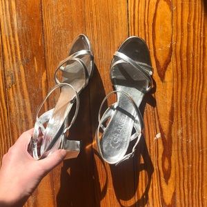 Vintage Chanel Metallic Silver Sandals 37.5, 7.5-8